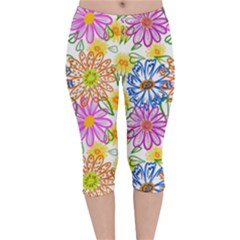 Bloom Flora Pattern Printing Velvet Capri Leggings 