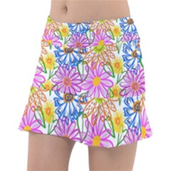 Bloom Flora Pattern Printing Classic Tennis Skirt by Maspions