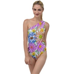 Bloom Flora Pattern Printing To One Side Swimsuit