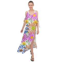 Bloom Flora Pattern Printing Maxi Chiffon Cover Up Dress