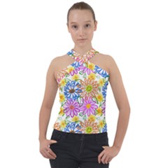 Bloom Flora Pattern Printing Cross Neck Velour Top