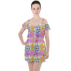 Bloom Flora Pattern Printing Ruffle Cut Out Chiffon Playsuit