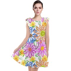 Bloom Flora Pattern Printing Tie Up Tunic Dress by Maspions