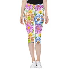 Bloom Flora Pattern Printing Inside Out Lightweight Velour Capri Leggings 