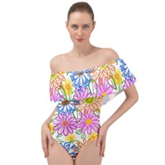 Bloom Flora Pattern Printing Off Shoulder Velour Bodysuit 