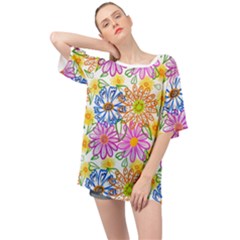 Bloom Flora Pattern Printing Oversized Chiffon Top