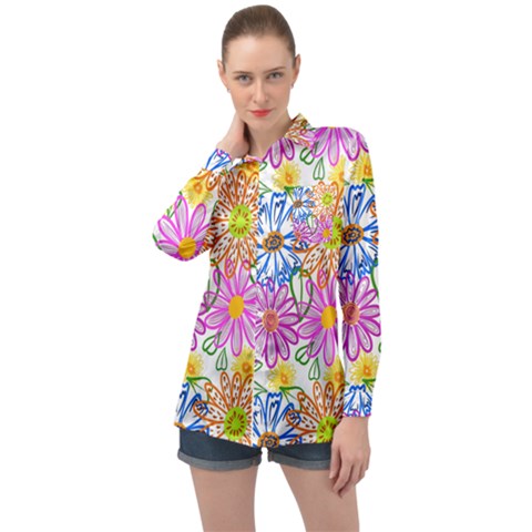 Bloom Flora Pattern Printing Long Sleeve Satin Shirt by Maspions