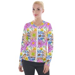 Bloom Flora Pattern Printing Velvet Zip Up Jacket