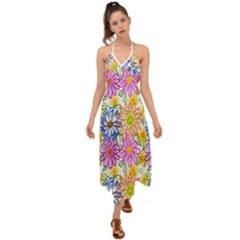 Bloom Flora Pattern Printing Halter Tie Back Dress 