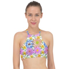 Bloom Flora Pattern Printing Halter Bikini Top