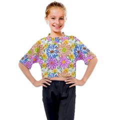 Bloom Flora Pattern Printing Kids Mock Neck T-shirt