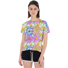 Bloom Flora Pattern Printing Open Back Sport T-shirt