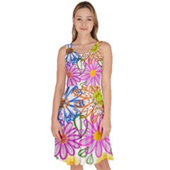 Bloom Flora Pattern Printing Knee Length Skater Dress With Pockets