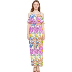 Bloom Flora Pattern Printing Draped Sleeveless Chiffon Jumpsuit