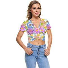 Bloom Flora Pattern Printing Short Sleeve Foldover T-shirt by Maspions