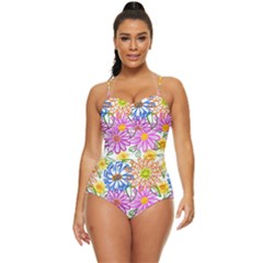 Bloom Flora Pattern Printing Retro Full Coverage Swimsuit