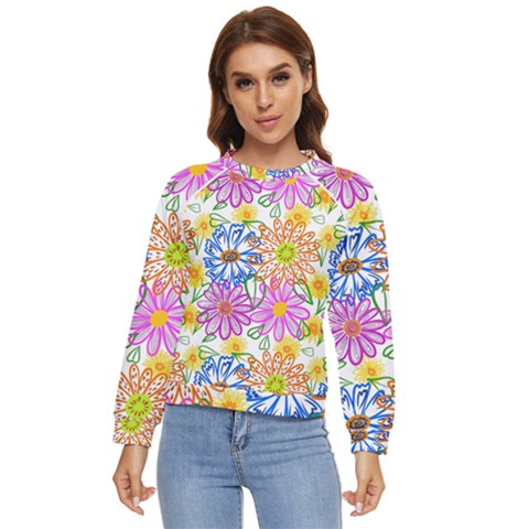 Bloom Flora Pattern Printing Women s Long Sleeve Raglan T-shirt by Maspions