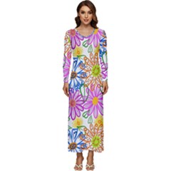 Bloom Flora Pattern Printing Long Sleeve Longline Maxi Dress