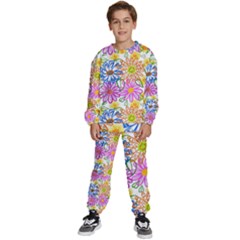 Bloom Flora Pattern Printing Kids  Sweatshirt Set