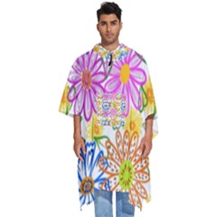 Bloom Flora Pattern Printing Men s Hooded Rain Ponchos by Maspions