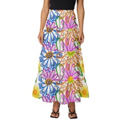 Bloom Flora Pattern Printing Tiered Ruffle Maxi Skirt