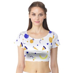 Pattern-fruit-apples-green Short Sleeve Crop Top