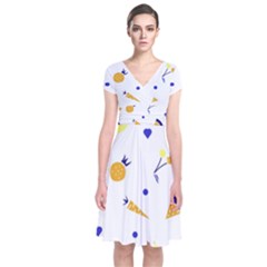 Pattern-fruit-apples-green Short Sleeve Front Wrap Dress