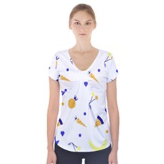 Pattern-fruit-apples-green Short Sleeve Front Detail Top