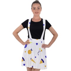 Pattern-fruit-apples-green Velvet Suspender Skater Skirt