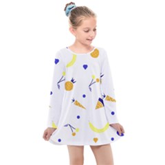 Pattern-fruit-apples-green Kids  Long Sleeve Dress