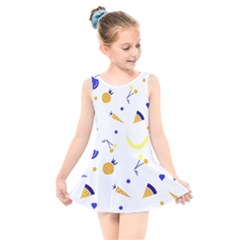 Pattern-fruit-apples-green Kids  Skater Dress Swimsuit by Maspions