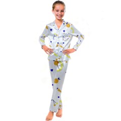 Pattern-fruit-apples-green Kids  Satin Long Sleeve Pajamas Set by Maspions