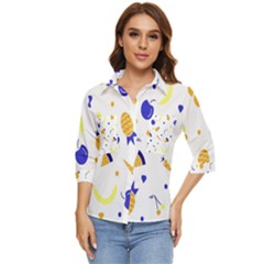 Pattern-fruit-apples-green Women s Quarter Sleeve Pocket Shirt