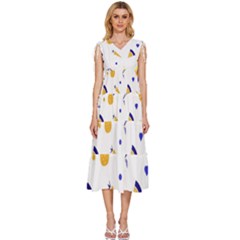 Pattern-fruit-apples-green V-neck Drawstring Shoulder Sleeveless Maxi Dress