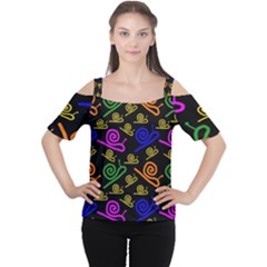 Pattern-repetition-snail-blue Cutout Shoulder T-shirt