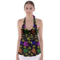 Pattern-repetition-snail-blue Tie Back Tankini Top