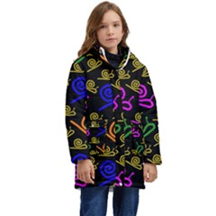 Pattern-repetition-snail-blue Kids  Hooded Longline Puffer Jacket by Maspions