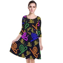 Pattern-repetition-snail-blue Quarter Sleeve Waist Band Dress