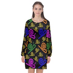 Pattern-repetition-snail-blue Long Sleeve Chiffon Shift Dress 