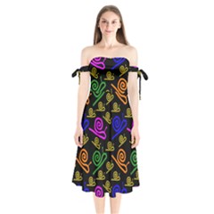 Pattern-repetition-snail-blue Shoulder Tie Bardot Midi Dress by Maspions