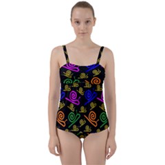 Pattern-repetition-snail-blue Twist Front Tankini Set