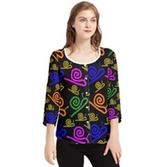 Pattern-repetition-snail-blue Chiffon Quarter Sleeve Blouse