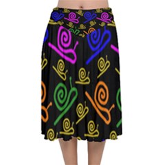 Pattern-repetition-snail-blue Velvet Flared Midi Skirt