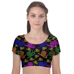 Pattern-repetition-snail-blue Velvet Short Sleeve Crop Top 