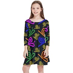 Pattern-repetition-snail-blue Kids  Quarter Sleeve Skater Dress