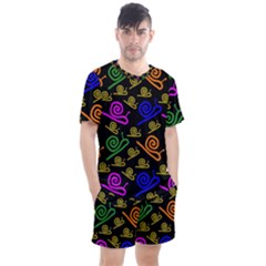 Pattern-repetition-snail-blue Men s Mesh T-shirt And Shorts Set