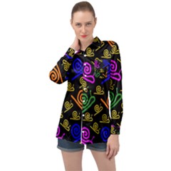 Pattern-repetition-snail-blue Long Sleeve Satin Shirt