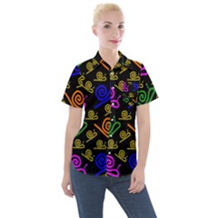 Pattern-repetition-snail-blue Women s Short Sleeve Pocket Shirt