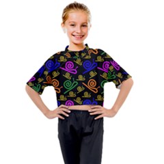 Pattern-repetition-snail-blue Kids Mock Neck T-shirt