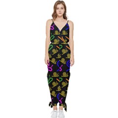 Pattern-repetition-snail-blue Sleeveless Tie Ankle Chiffon Jumpsuit